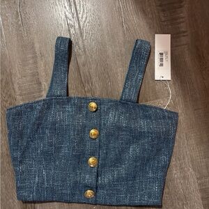 Bishop + Young Textured Blue Crop Top